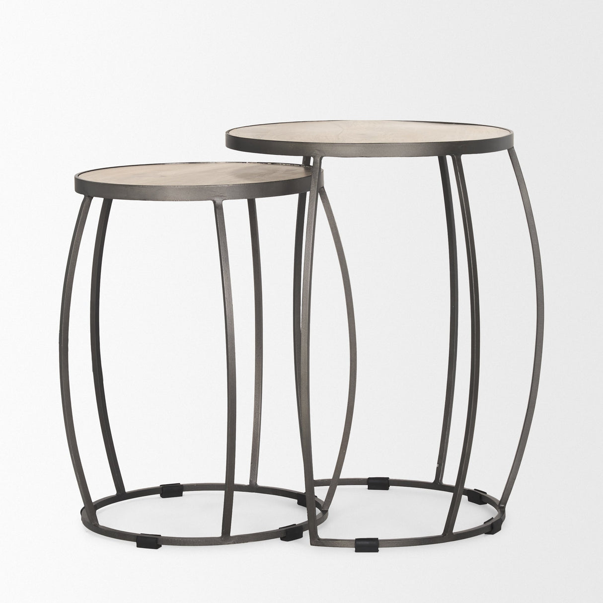 Clapp Round Light Brown W/ White Wash Wood and Silver Metal Nesting Accent Tables (Set of 2) by Mercana at Eve Furniture