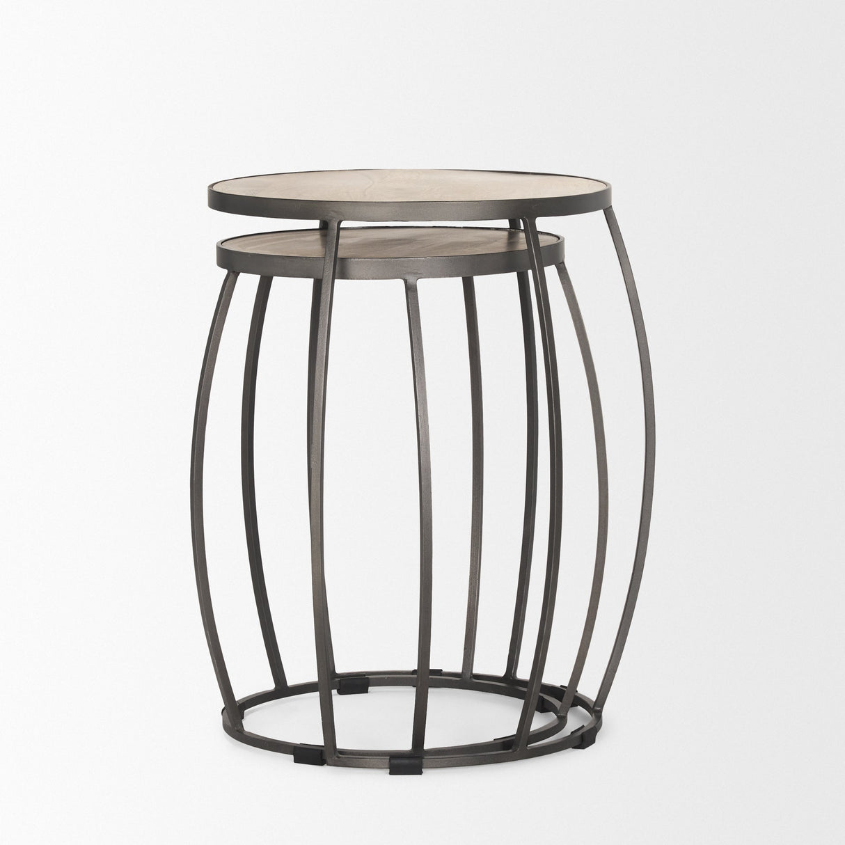 Clapp Round Light Brown W/ White Wash Wood and Silver Metal Nesting Accent Tables (Set of 2) by Mercana at Eve Furniture