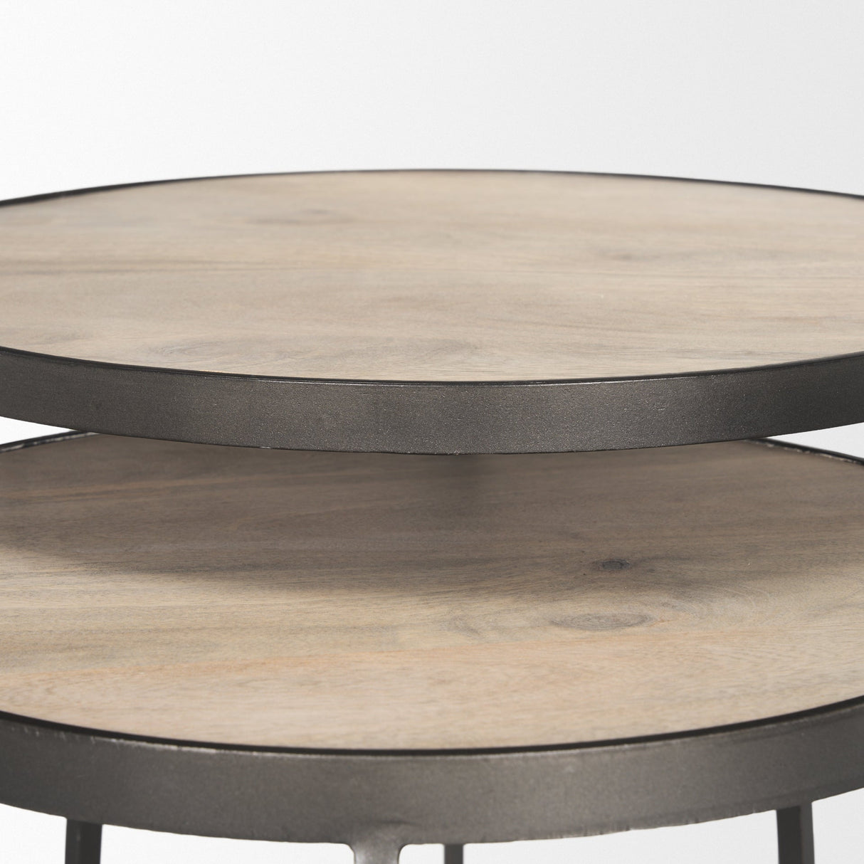 Clapp Round Light Brown W/ White Wash Wood and Silver Metal Nesting Accent Tables (Set of 2) by Mercana at Eve Furniture