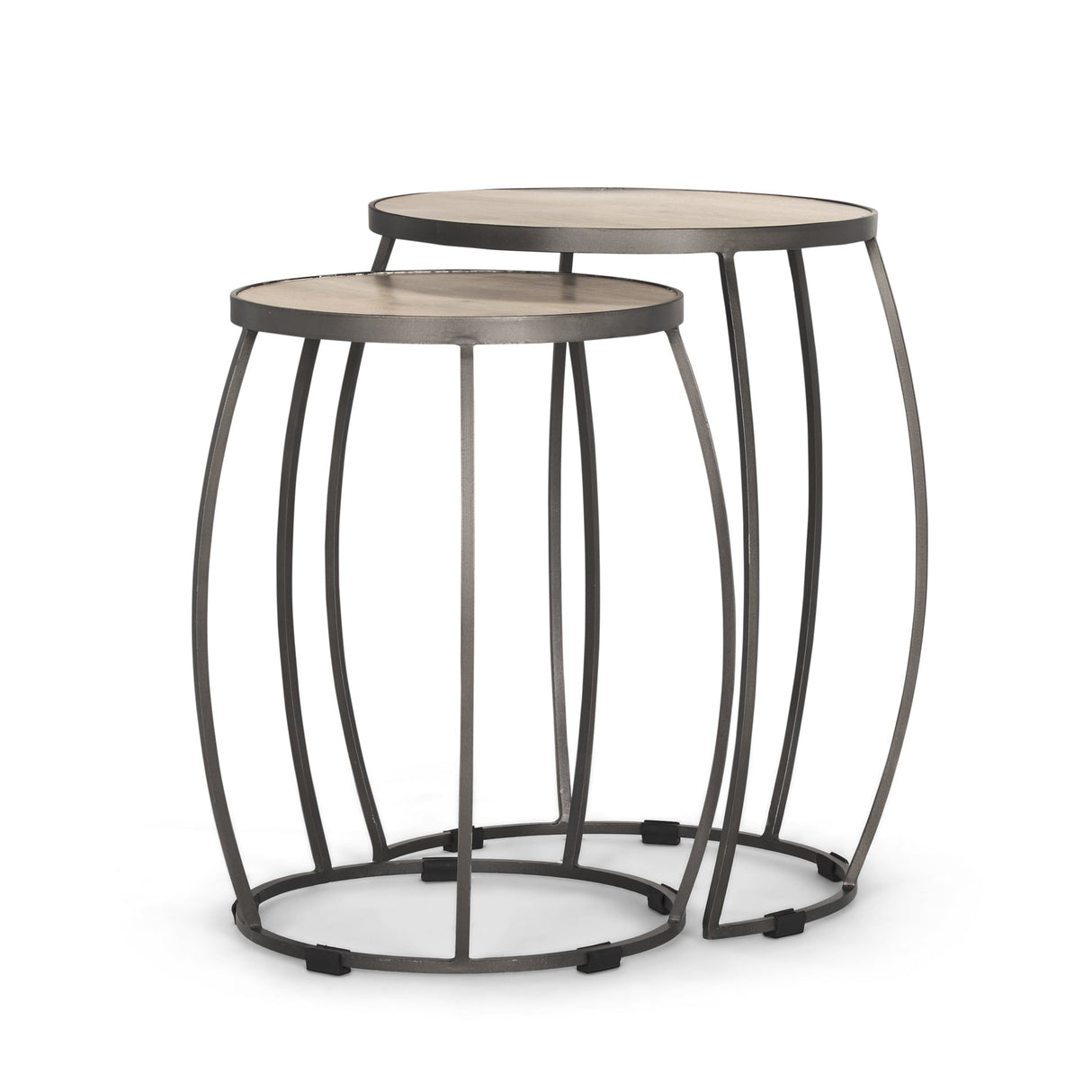 Clapp Round Light Brown W/ White Wash Wood and Silver Metal Nesting Accent Tables (Set of 2) by Mercana at Eve Furniture