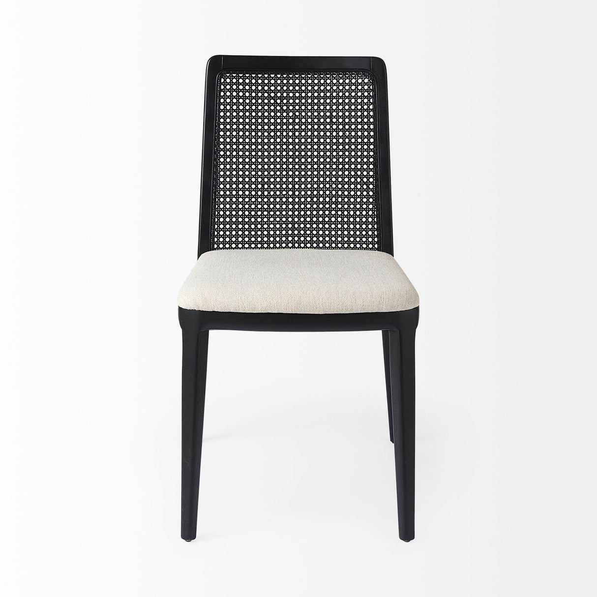 Clara Black Beech Wood W/ Cream Fabric Seat and Cane Back Armless Dining Chair, Set of 2 by Mercana at Eve Furniture