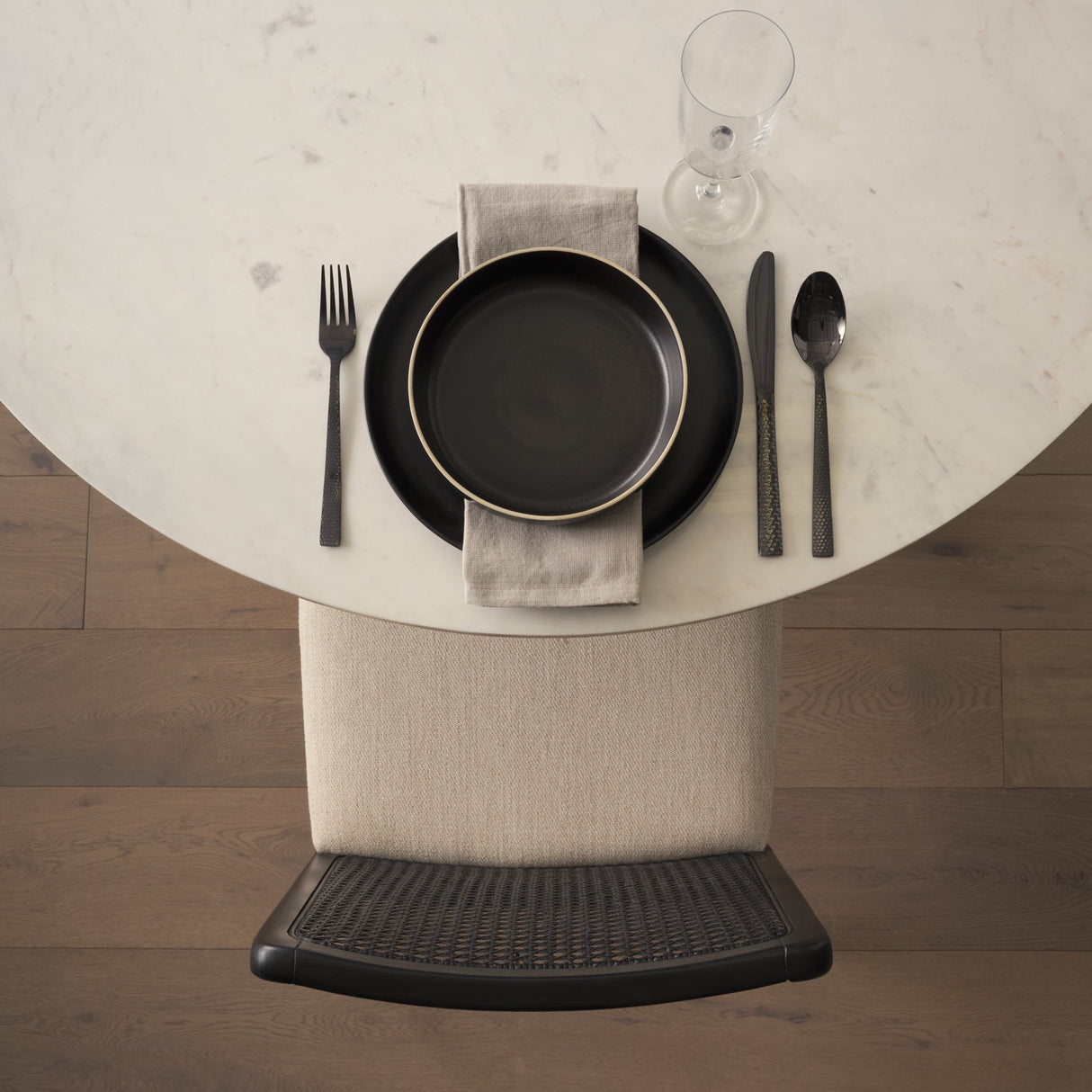 Clara Black Wood W/ Cream Fabric Seat and Cane Back Armless Dining Chair, Set of 2 by Mercana at Eve Furniture