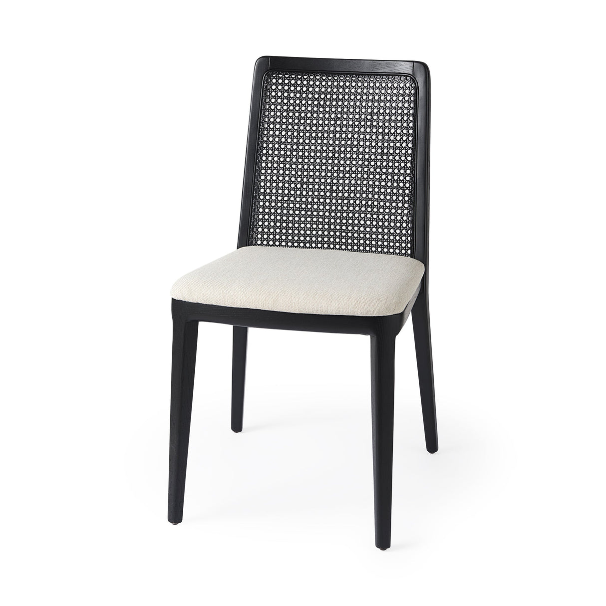 Clara Black Wood W/ Cream Fabric Seat and Cane Back Armless Dining Chair, Set of 2 by Mercana at Eve Furniture