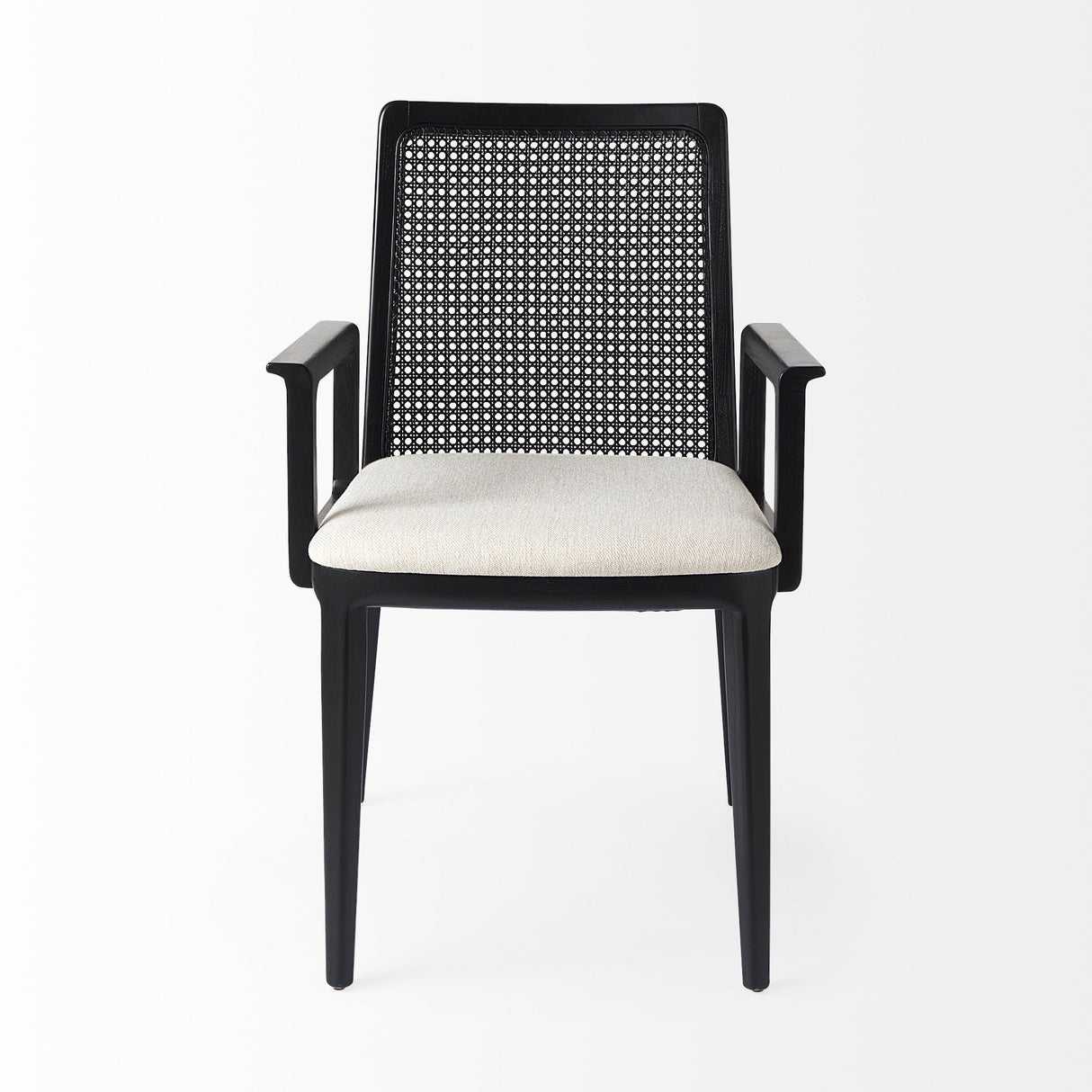 Clara Black Wood W/ Cream Fabric Seat and Cane Back Dining Chair by Mercana at Eve Furniture
