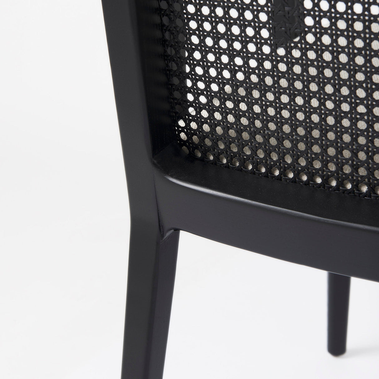 Clara Black Wood W/ Cream Fabric Seat and Cane Back Dining Chair by Mercana at Eve Furniture