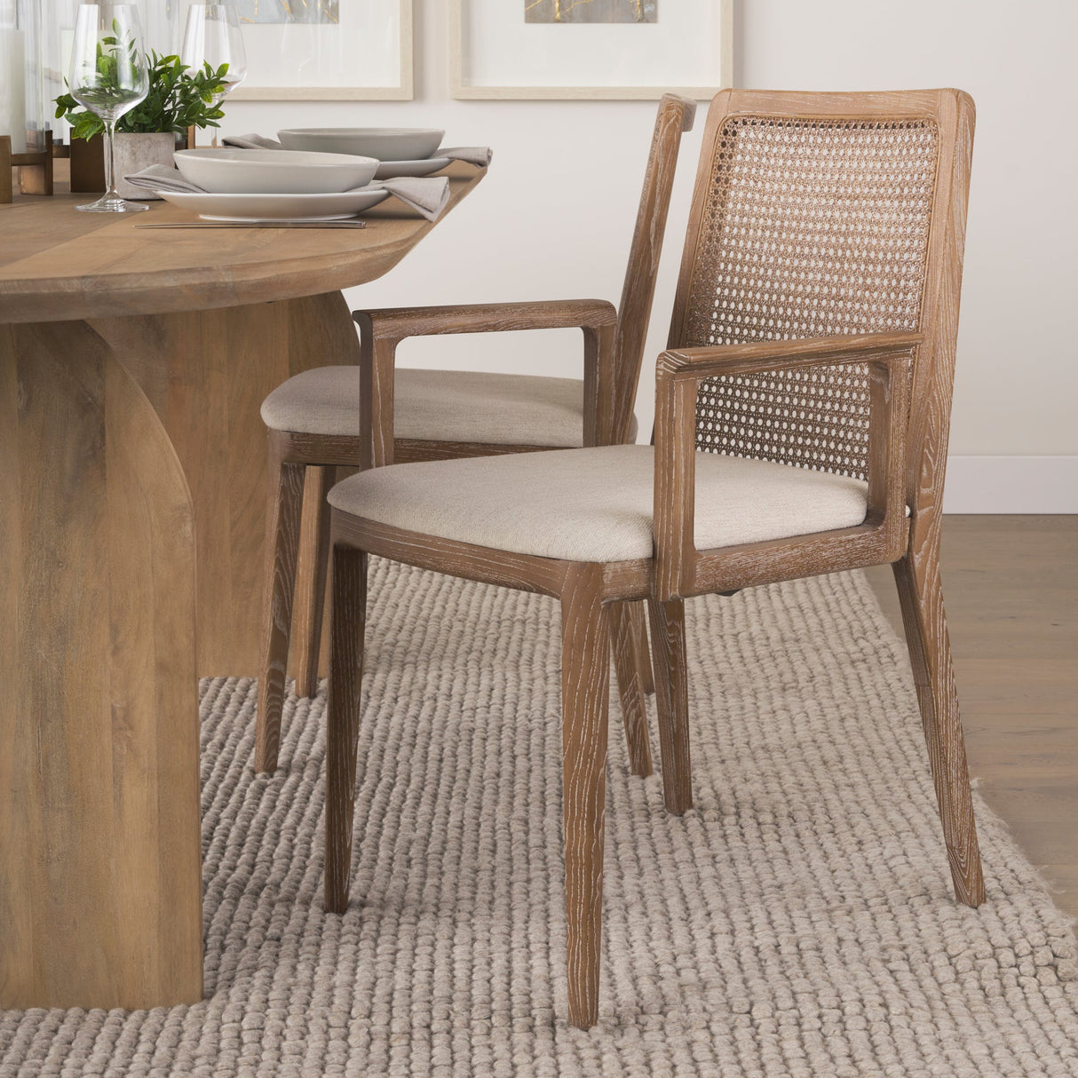 Clara Light Brown Wood W/ Cream Fabric Seat and Cane Back Dining Chair by Mercana at Eve Furniture