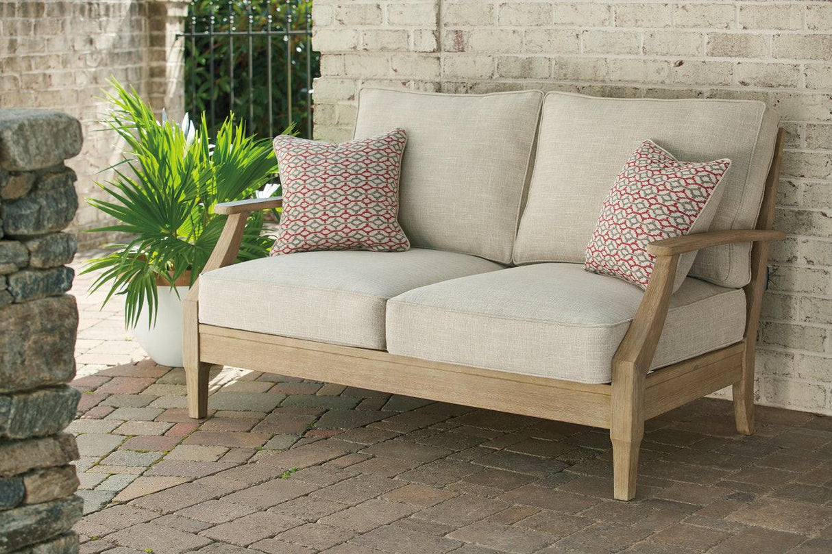 Clare View Beige Loveseat with Cushion by Ashley at Eve Furniture