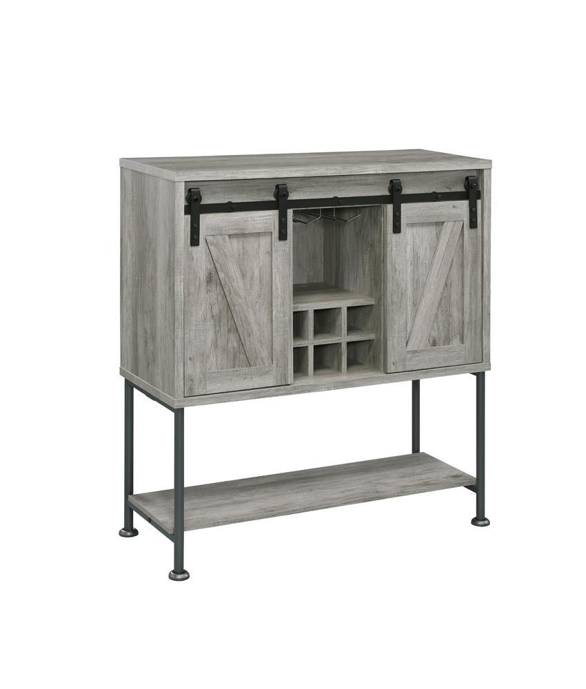 Claremont Gray Driftwood Sliding Door Bar Cabinet with Lower Shelf by Coaster at Eve Furniture