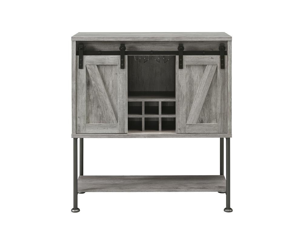 Claremont Gray Driftwood Sliding Door Bar Cabinet with Lower Shelf by Coaster at Eve Furniture