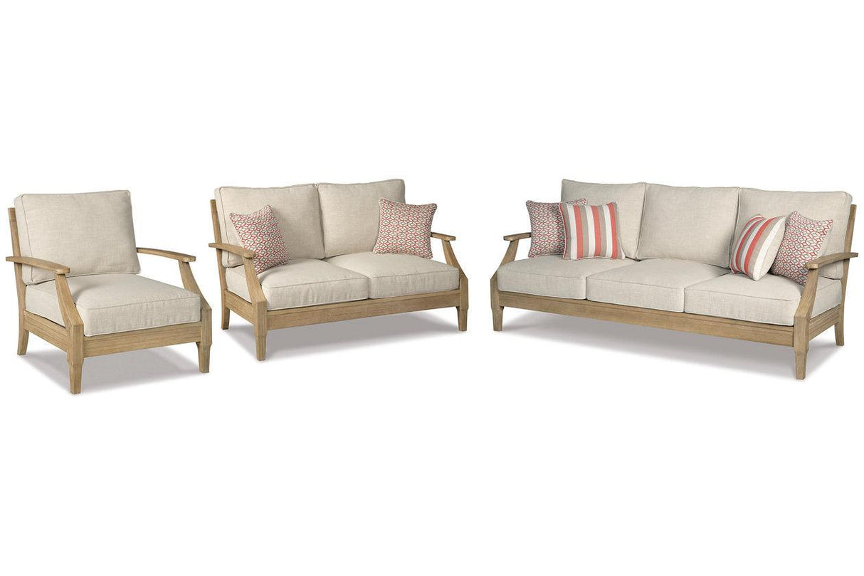 Clare View Beige ( 3-Piece Set) Outdoor Sofa, Loveseat and Lounge Chair by Ashley at Eve Furniture