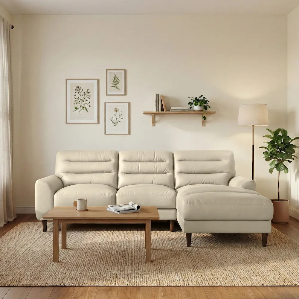Clarion Genuine Cream Leather Sectional Sofa with Chaise Lounge by Ashcroft Furniture at Eve Furniture