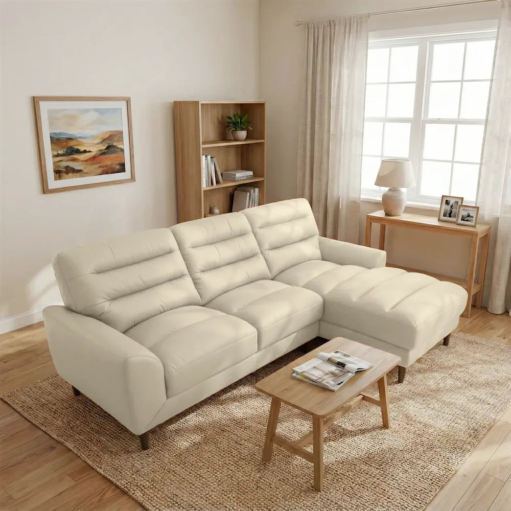 Clarion Genuine Cream Leather Sectional Sofa with Chaise Lounge by Ashcroft Furniture at Eve Furniture
