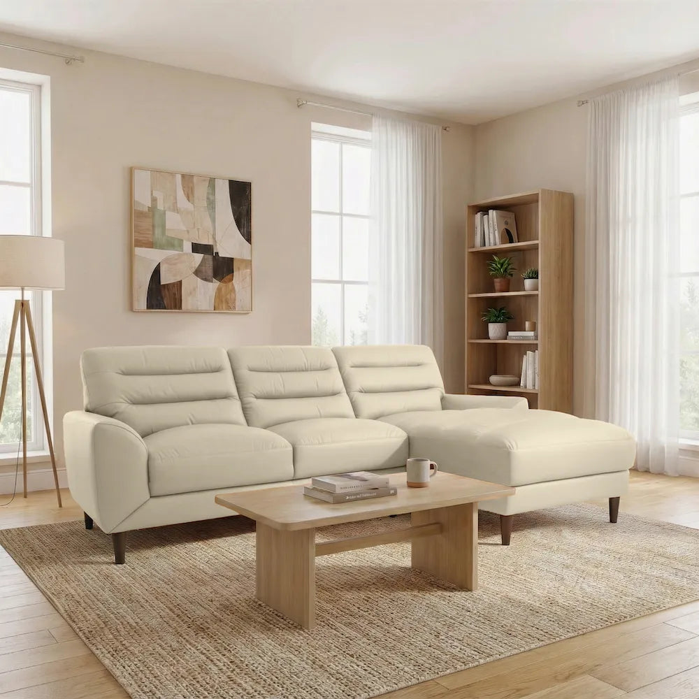 Clarion Genuine Cream Leather Sectional Sofa with Chaise Lounge by Ashcroft Furniture at Eve Furniture