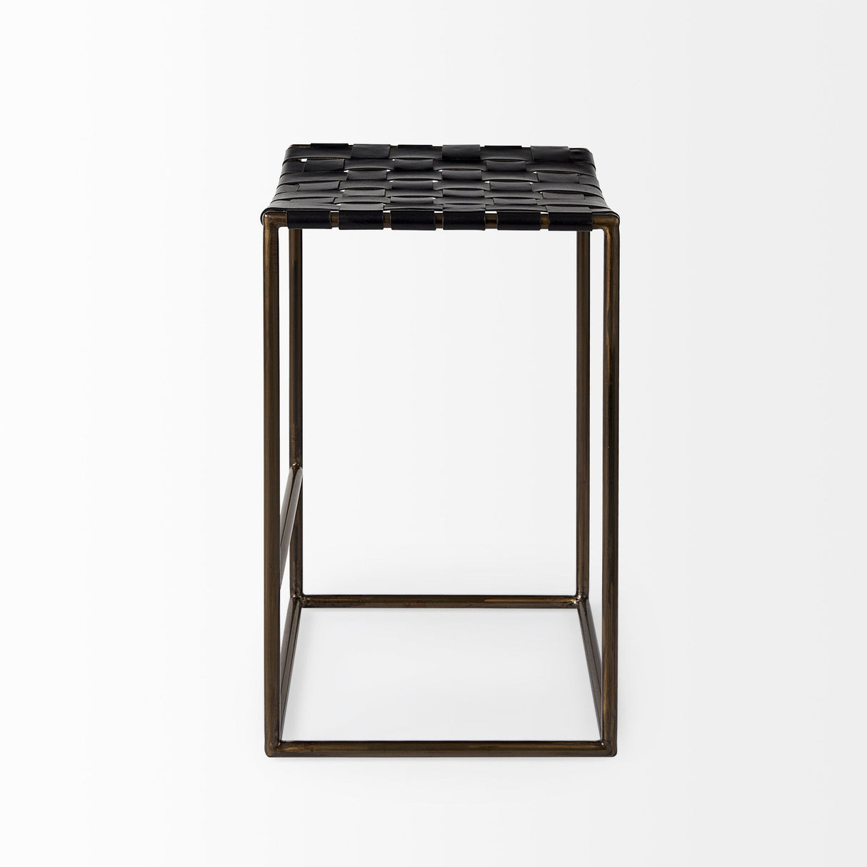 Clarissa 18.0L x 16.0W x 26.25H Black Woven Leather Seat W/ Gold Frame Counter Stool by Mercana at Eve Furniture