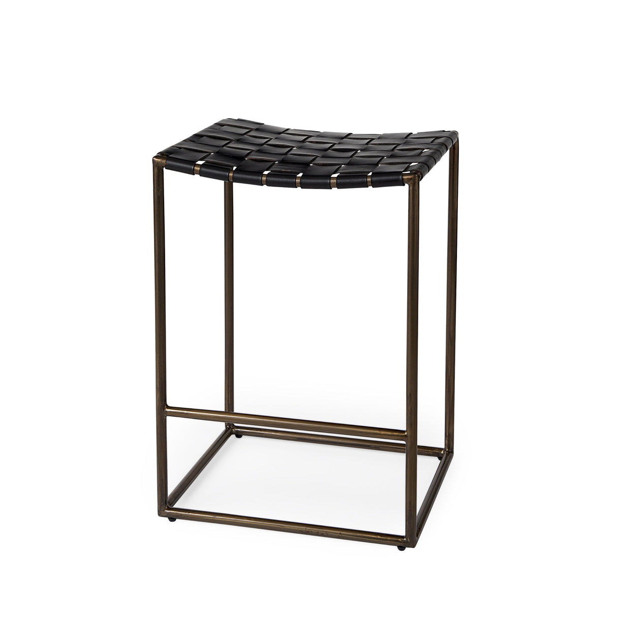 Clarissa 18.0L x 16.0W x 26.25H Black Woven Leather Seat W/ Gold Frame Counter Stool by Mercana at Eve Furniture