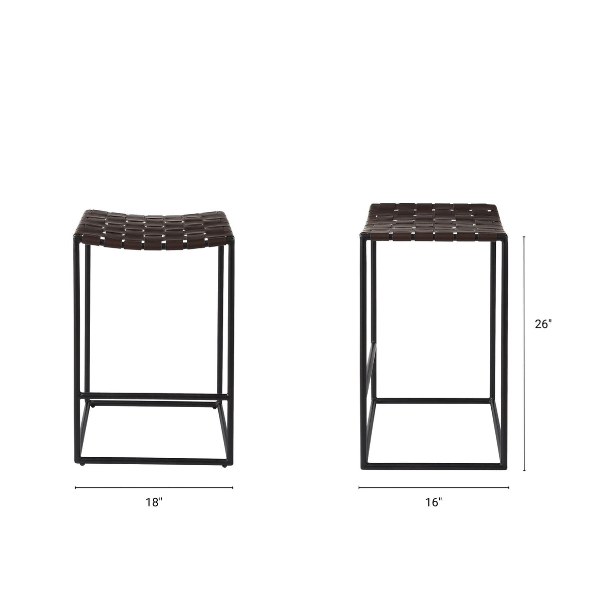 Clarissa 18.0L x 16.0W x 26.25H Dark Brown Woven Leather Seat W/ Black Iron Frame Counter Stool by Mercana at Eve Furniture