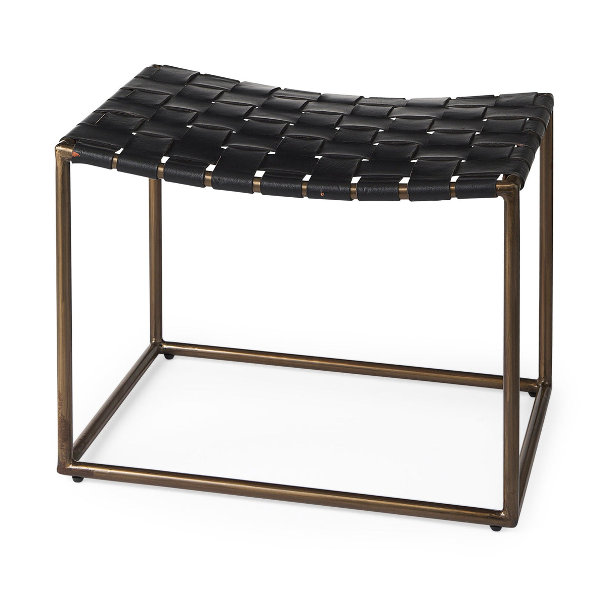 Clarissa 22.0L x 16.0W x 16.75H Black Leather Woven Seat W/ Gold Metal Frame Stool by Mercana at Eve Furniture