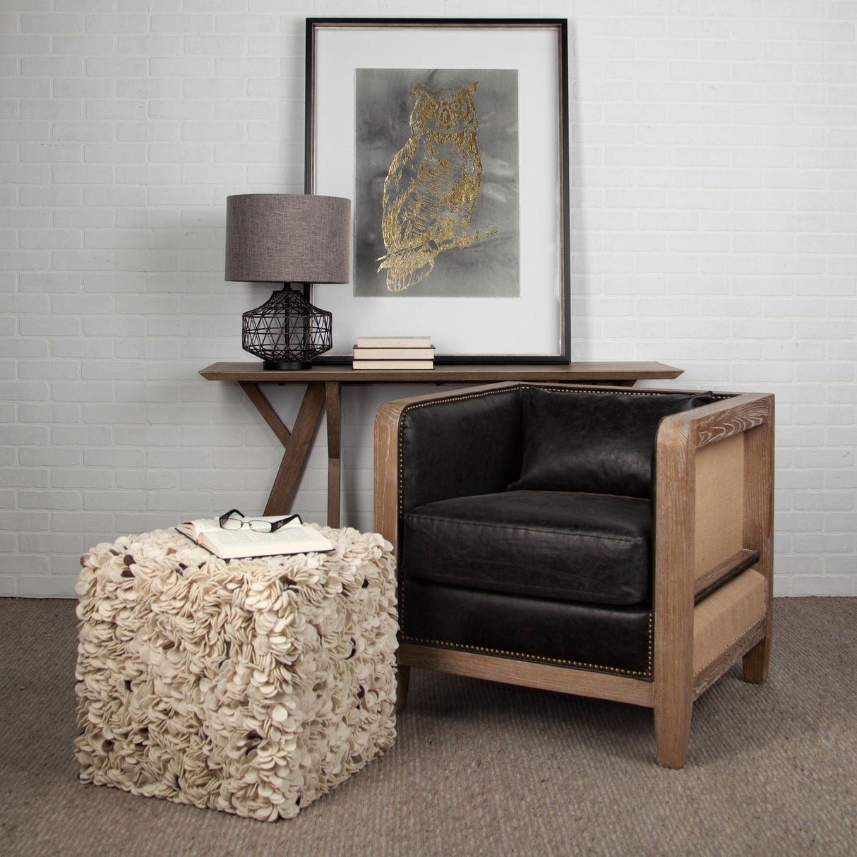Clark (20"H) Bronze Barrel Metal Base Beige Linen Shade Table Lamp by Mercana at Eve Furniture