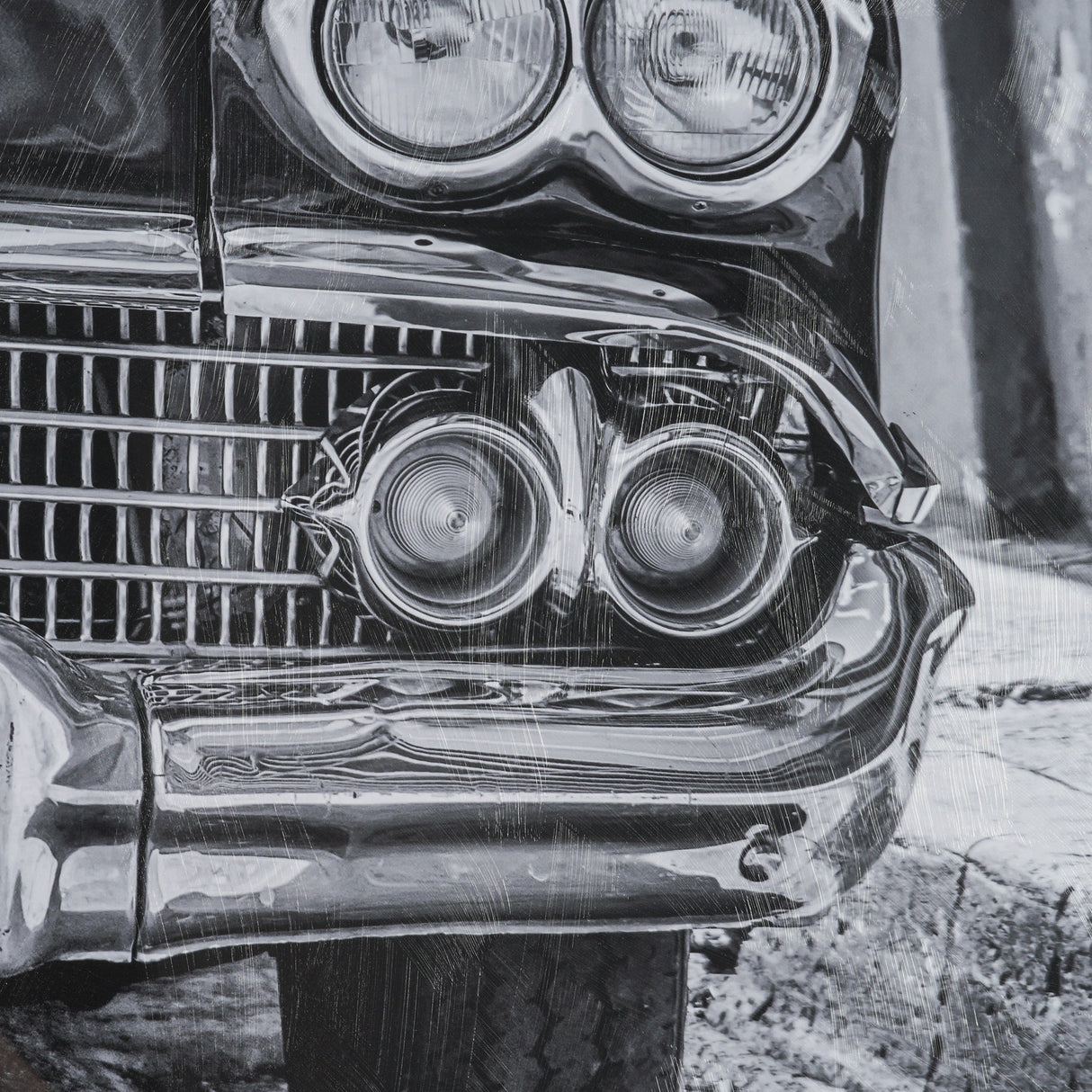 Classic Old Chevy in Havana Cuba by Richard Silver Textured Framed Art Print Matted under Glass by Mercana at Eve Furniture