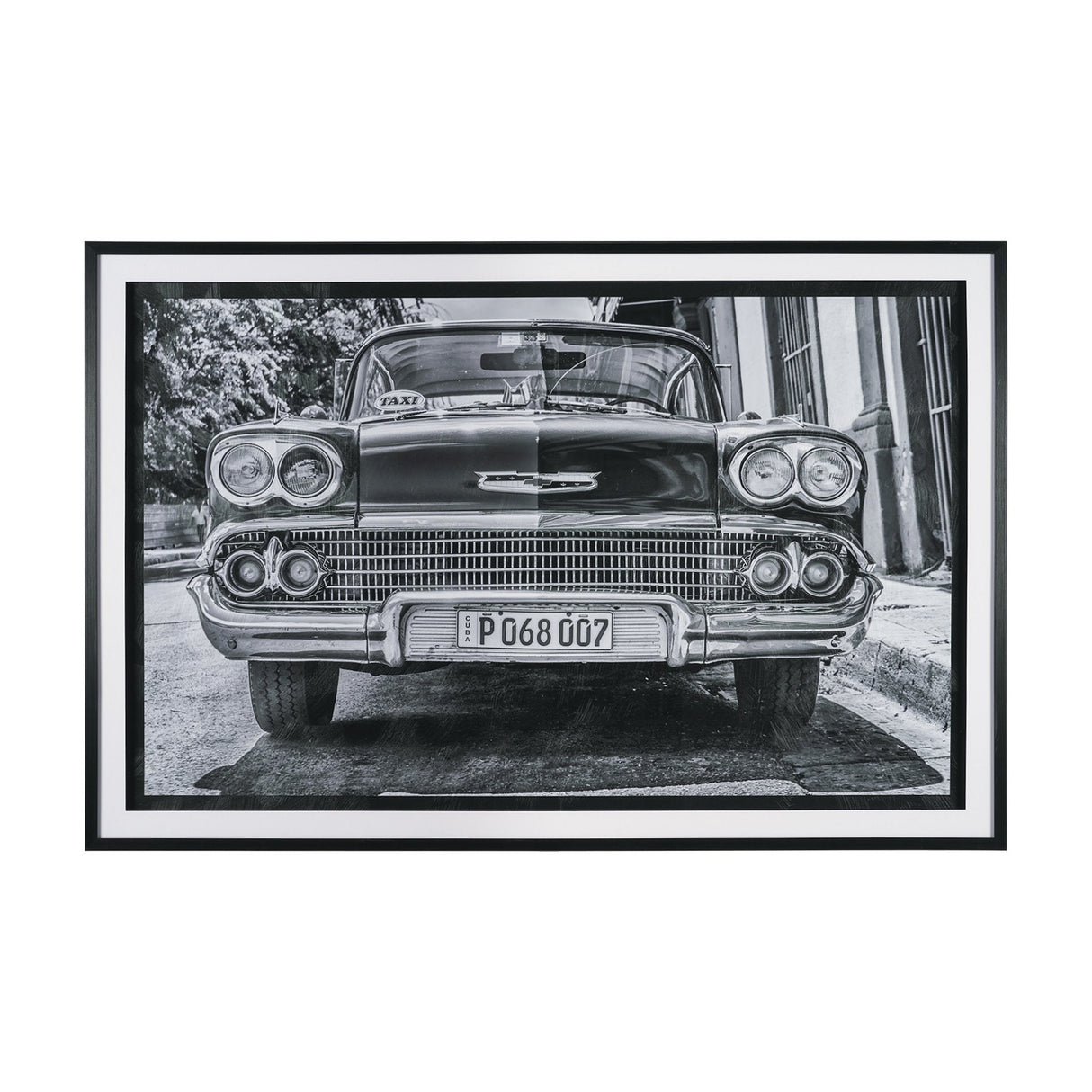 Classic Old Chevy in Havana Cuba by Richard Silver Textured Framed Art Print Matted under Glass by Mercana at Eve Furniture