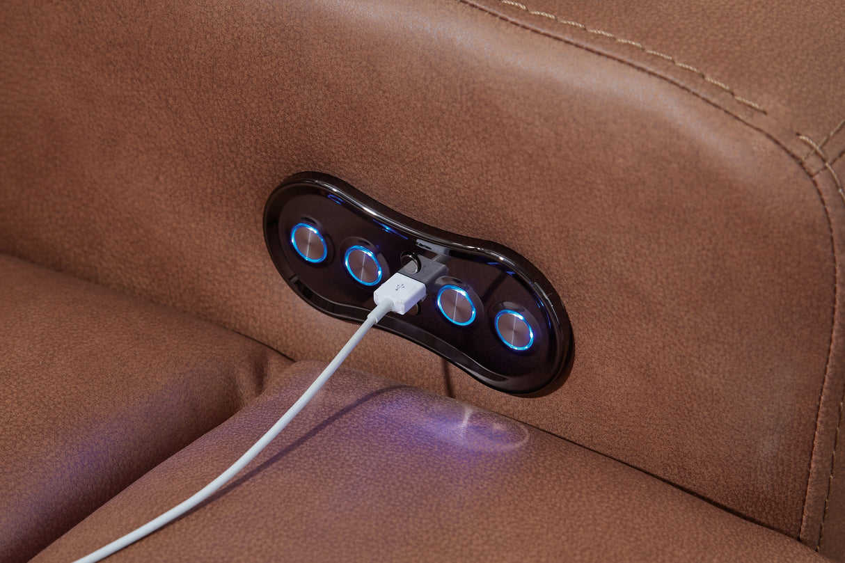 Clean-Slate Caramel Power Reclining Loveseat with Console by Ashley at Eve Furniture