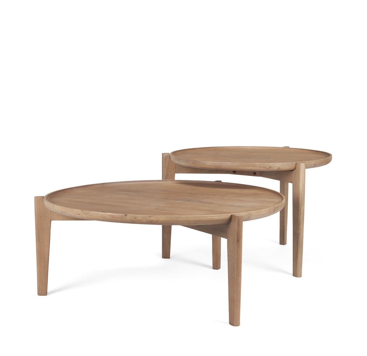Cleaver (Set of 2) & Round Brown Solid Wood Nesting Coffee Tables by Mercana at Eve Furniture
