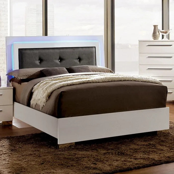 Clementine Glossy White 4-Piece Queen Bedroom Set by Furniture of America at Eve Furniture