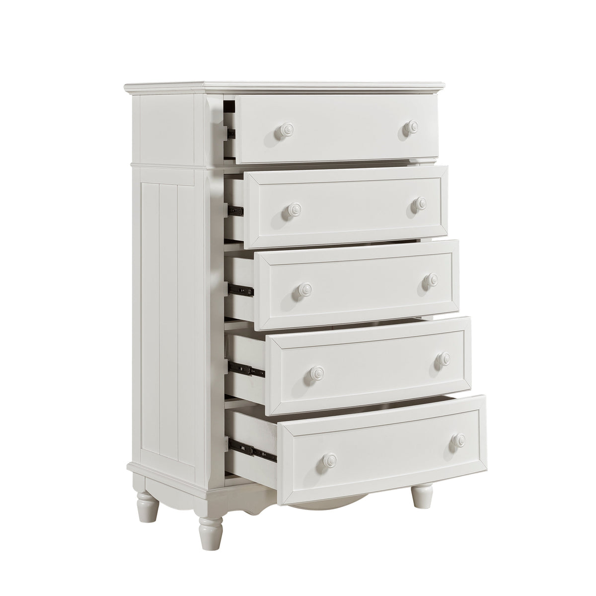 Clementine White Twin Bed, Nightstand, Dresser, Mirror and Chest by Homelegance at Eve Furniture