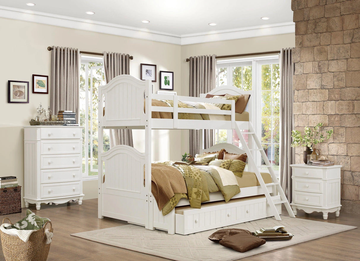 Clementine White Twin/Full Bunk Bed by Homelegance at Eve Furniture