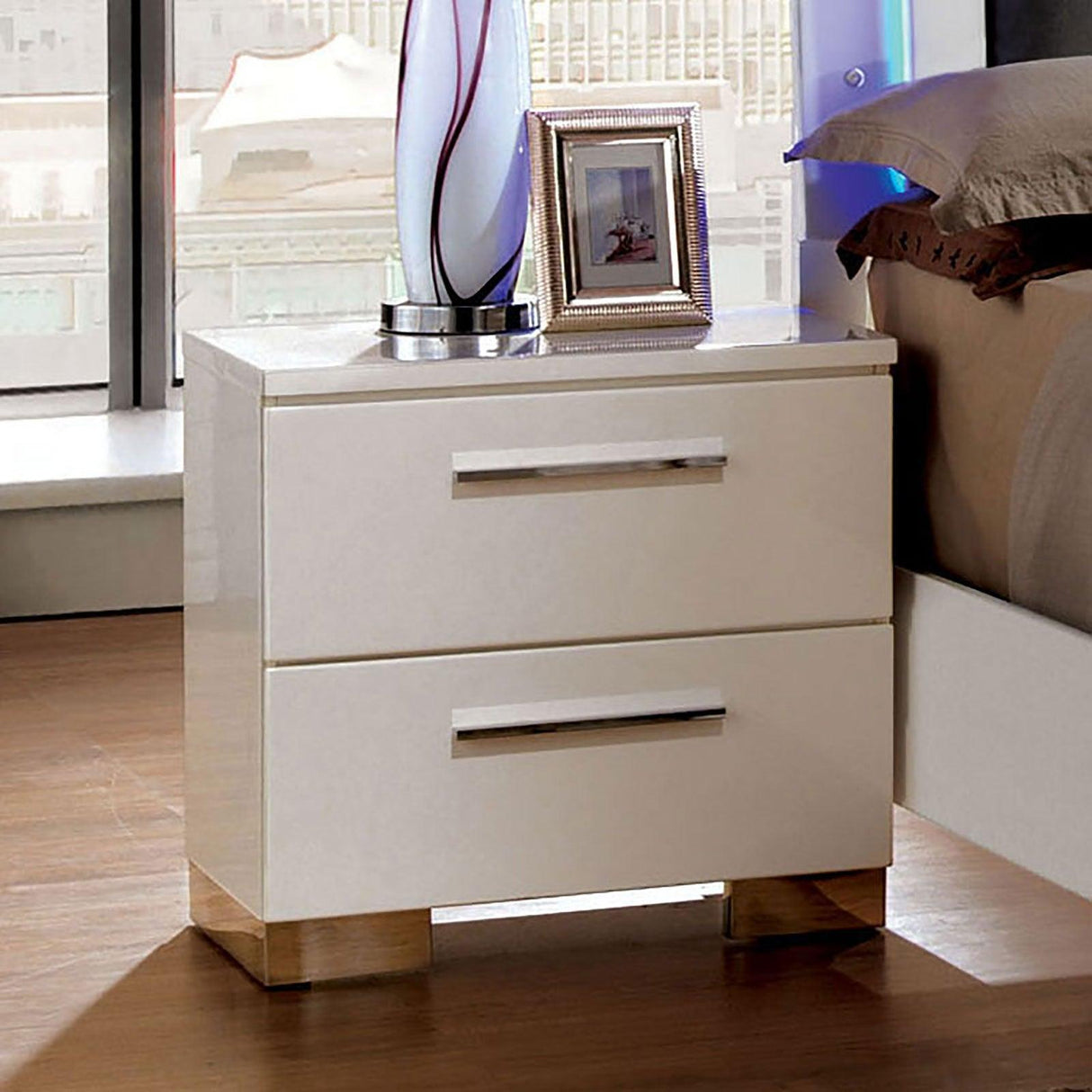 Clementine Glossy White Night Stand by Furniture of America at Eve Furniture