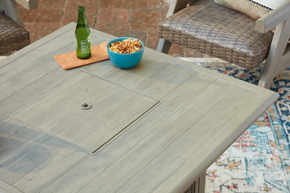 Cliff Trails Beige Fire Pit Table by Ashley at Eve Furniture