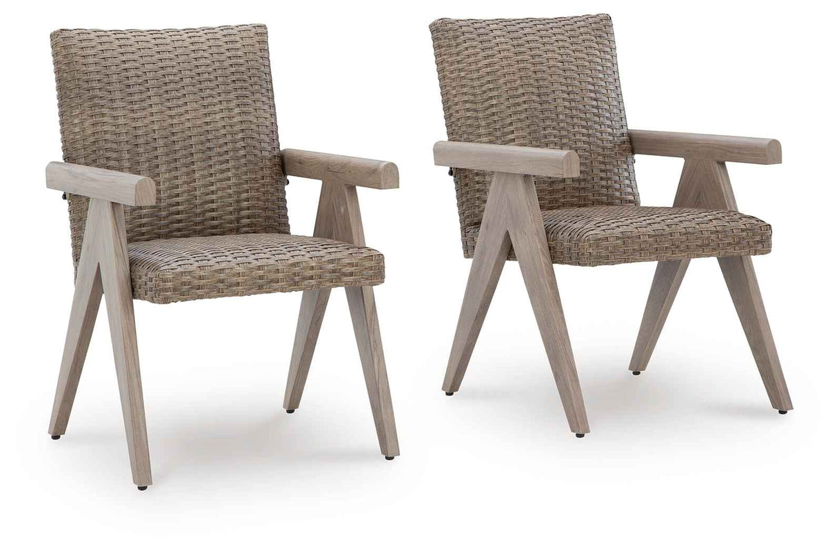 Cliff Trails Beige Outdoor Arm Chair by Ashley at Eve Furniture