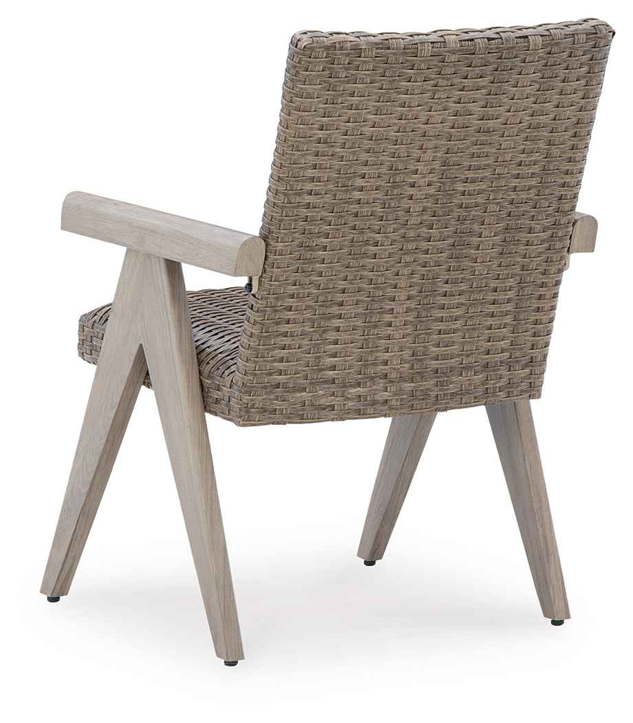 Cliff Trails Beige Outdoor Arm Chair by Ashley at Eve Furniture