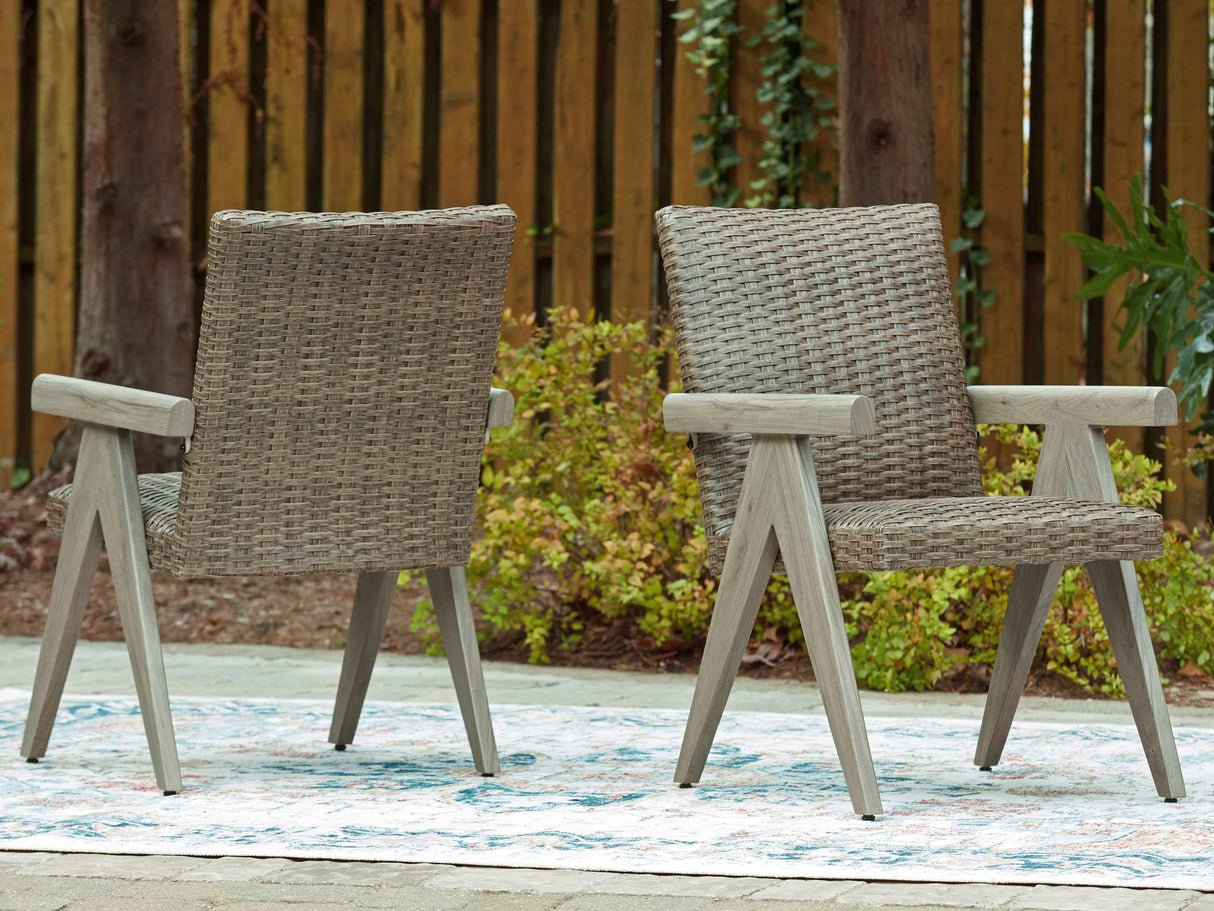 Cliff Trails Beige Outdoor Arm Chair by Ashley at Eve Furniture