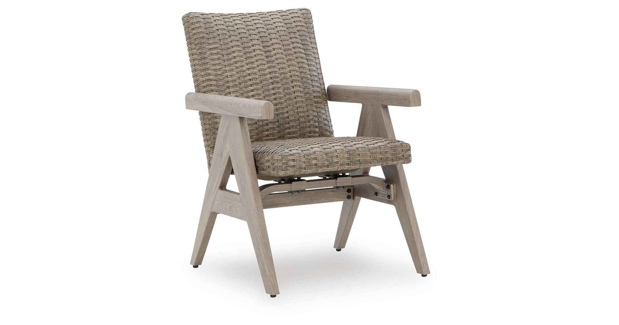 Cliff Trails Beige Outdoor Dining Table and 4 Arm Chairs by Ashley at Eve Furniture
