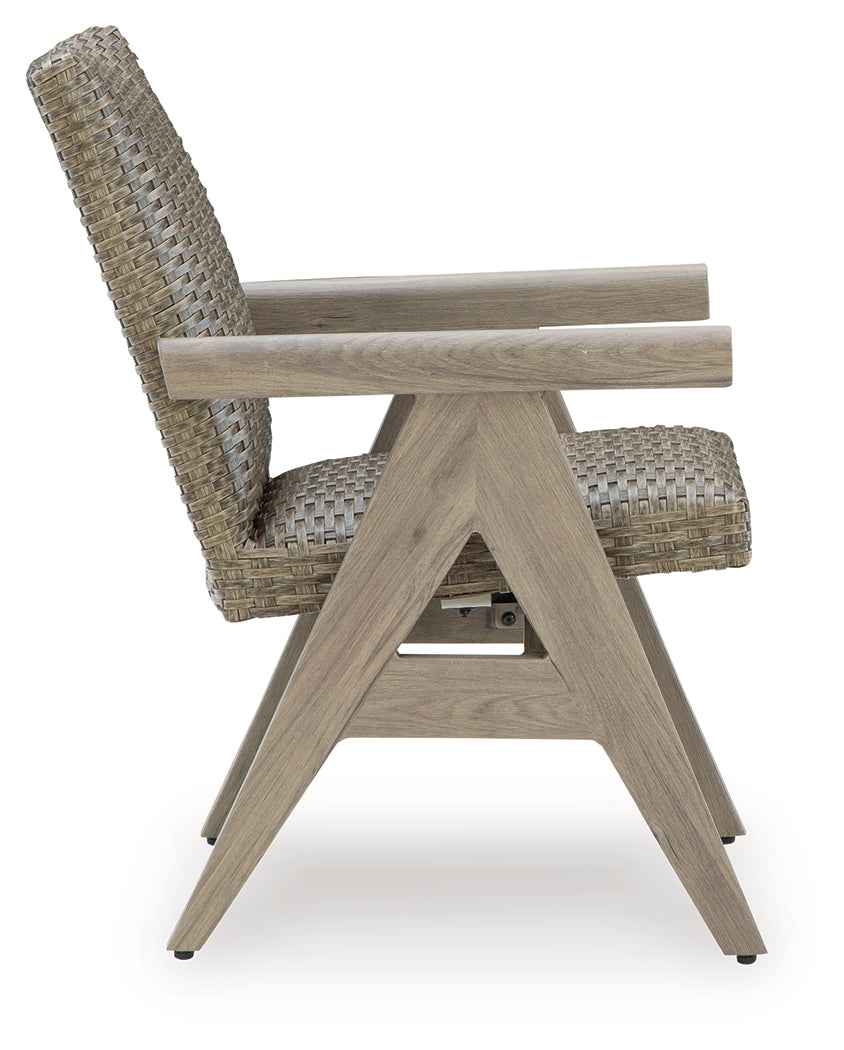 Cliff Trails Beige Outdoor Dining Table and 4 Arm Chairs by Ashley at Eve Furniture