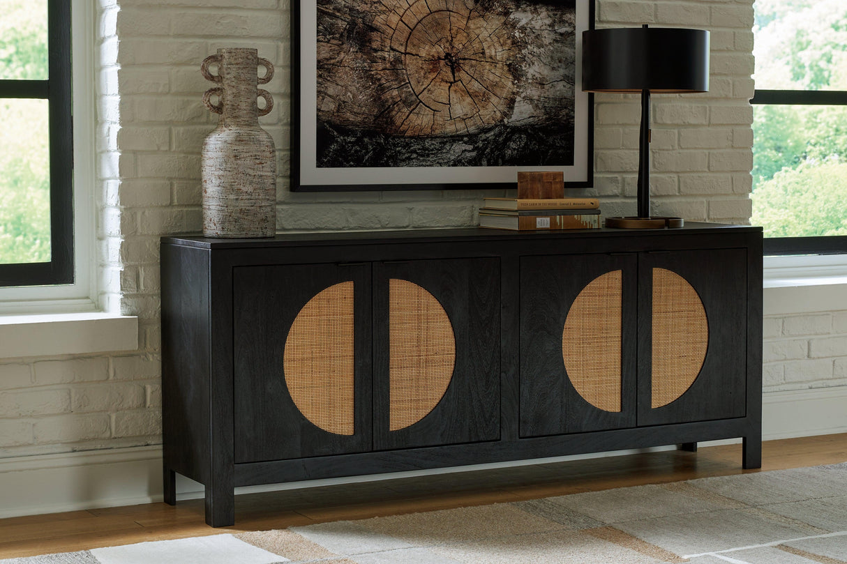 Cliffiings Black/Natural Accent Cabinet by Ashley at Eve Furniture