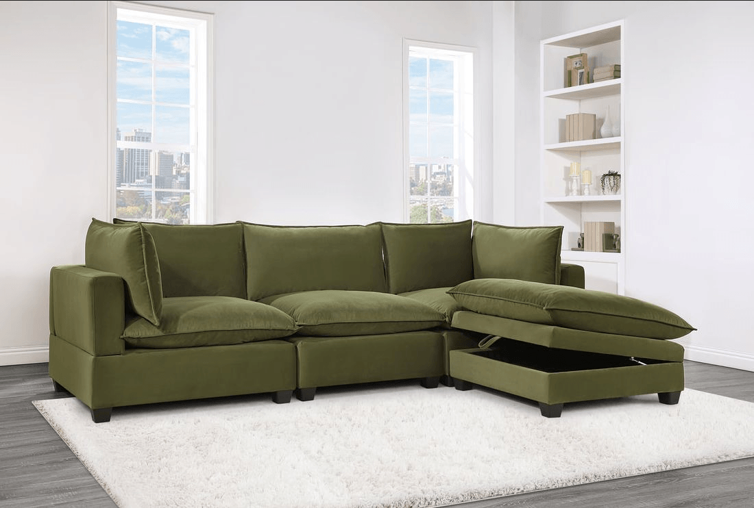 Cloud Olive Velvet Modular Sectional by Happy Homes at Eve Furniture