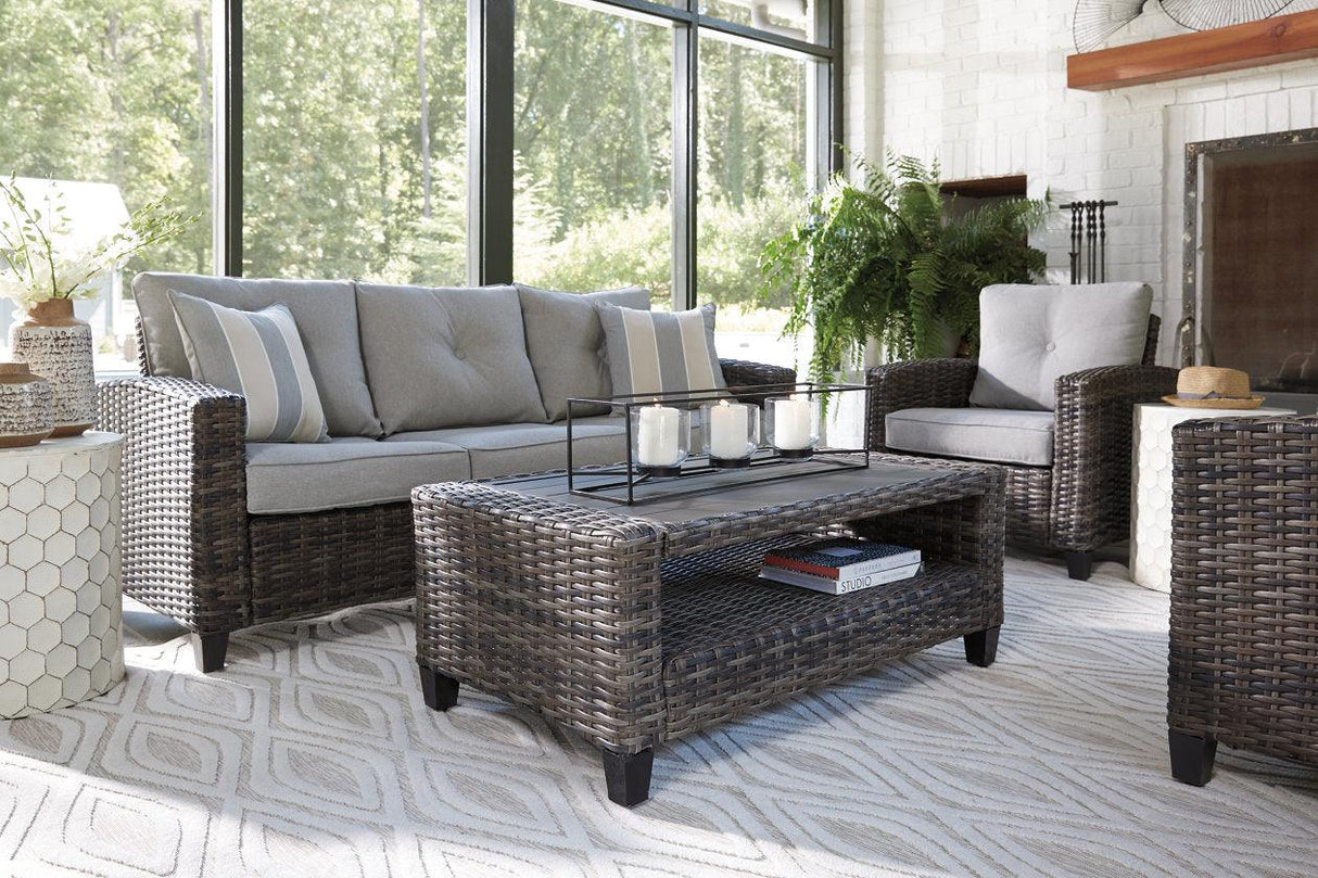 Cloverbrooke Gray 4-Piece Outdoor Conversation Set by Ashley at Eve Furniture