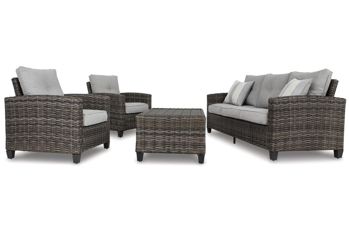 Cloverbrooke Gray 4-Piece Outdoor Conversation Set by Ashley at Eve Furniture
