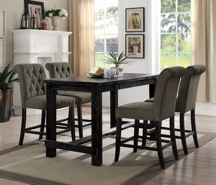 Sania Rustic Black Gray 5-Piece Counter Height Table Set