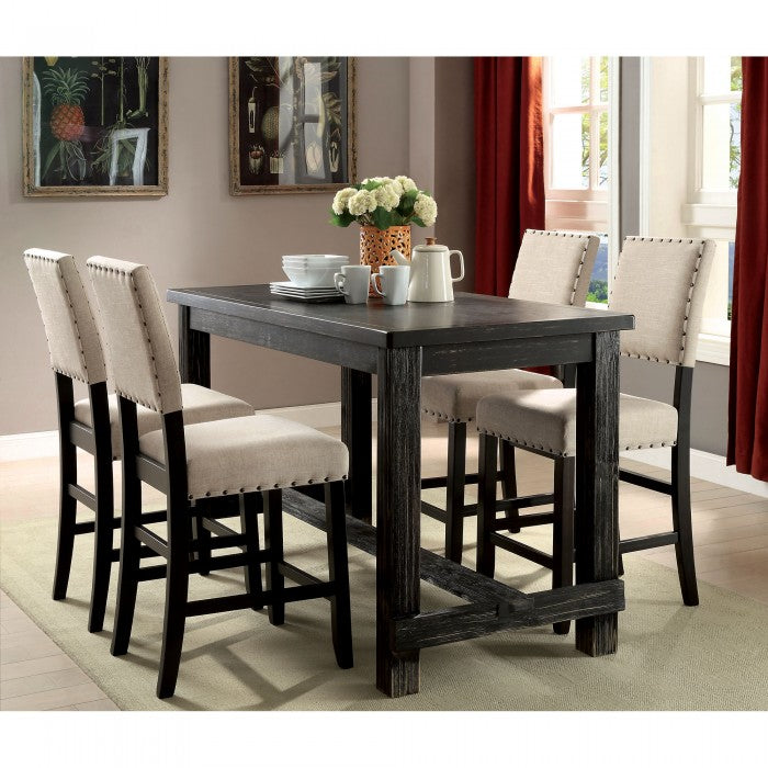 Sania Rustic Antique Black 4-Piece Counter Height Set w/ Bench