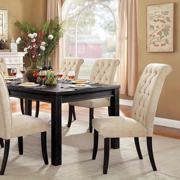 Sania Rustic/Antique Black/Beige 7-Piece Dining Room Set