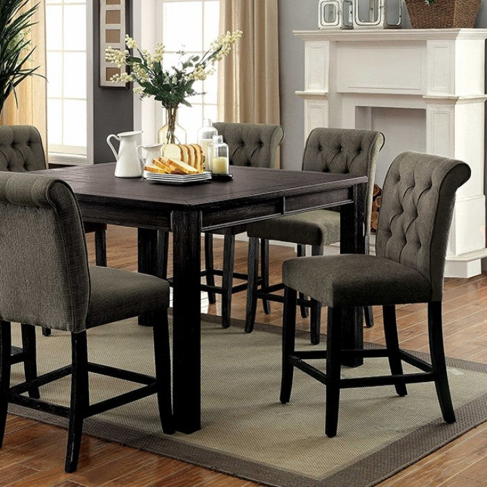 Sania Rustic Antique Black 7-Piece Counter Height Table Set