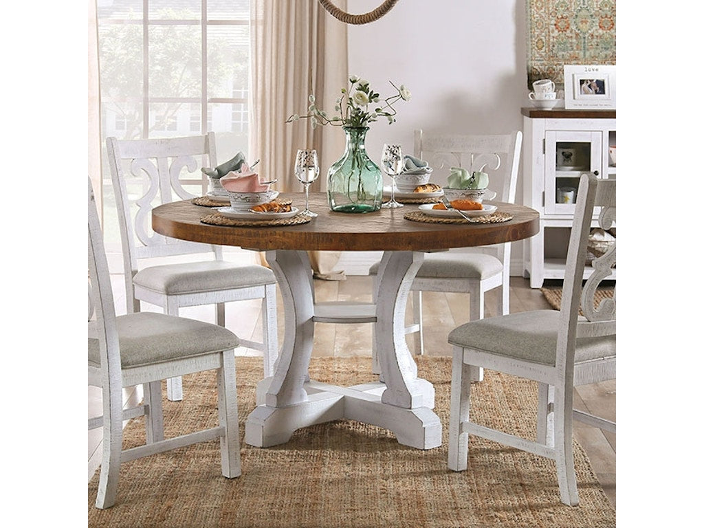 Auletta Distressed White/Distressed Dark Oak Round Table by Furniture of America at Eve Furniture