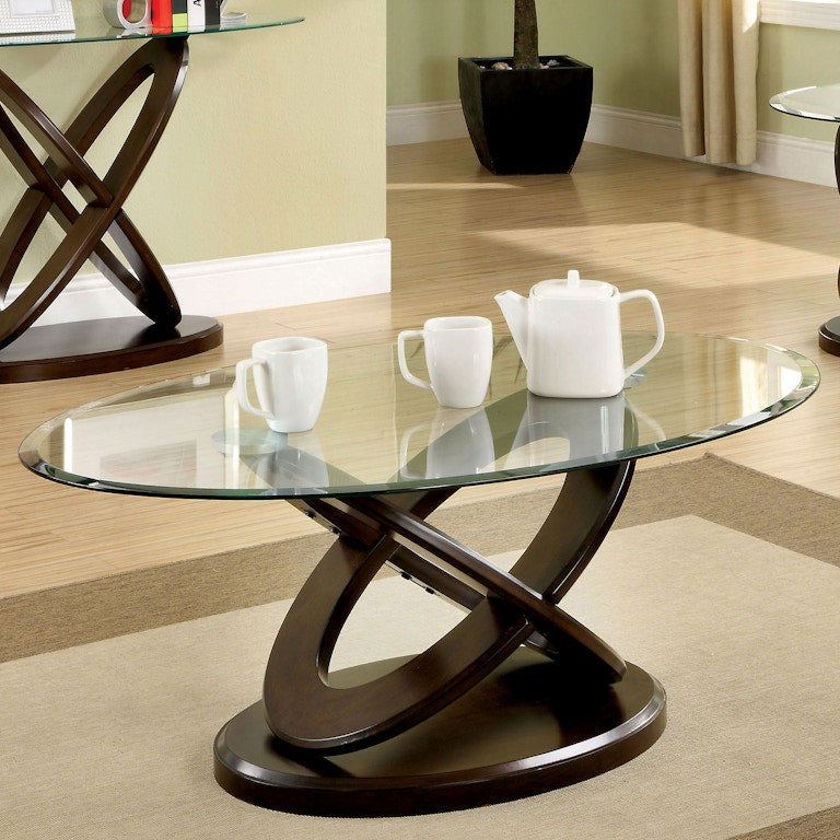 Atwood Dark Walnut Oval Coffee Table by Furniture of America at Eve Furniture