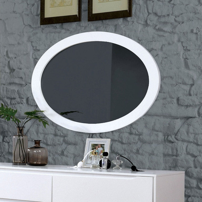 Lennart White Oval Mirror by Furniture of America at Eve Furniture