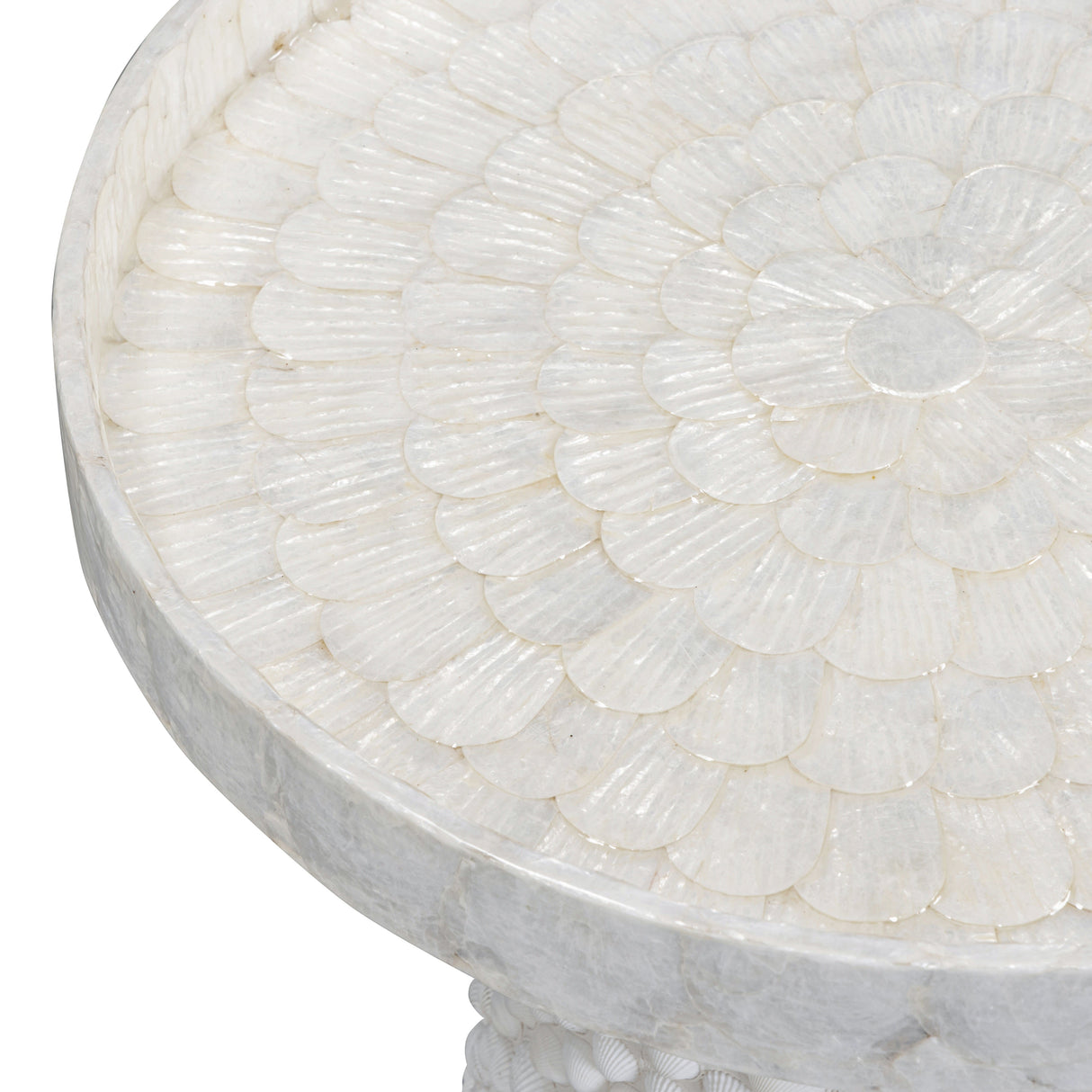 Coast Pearl White Seashell Round Side Table by TOV Furniture at Eve Furniture