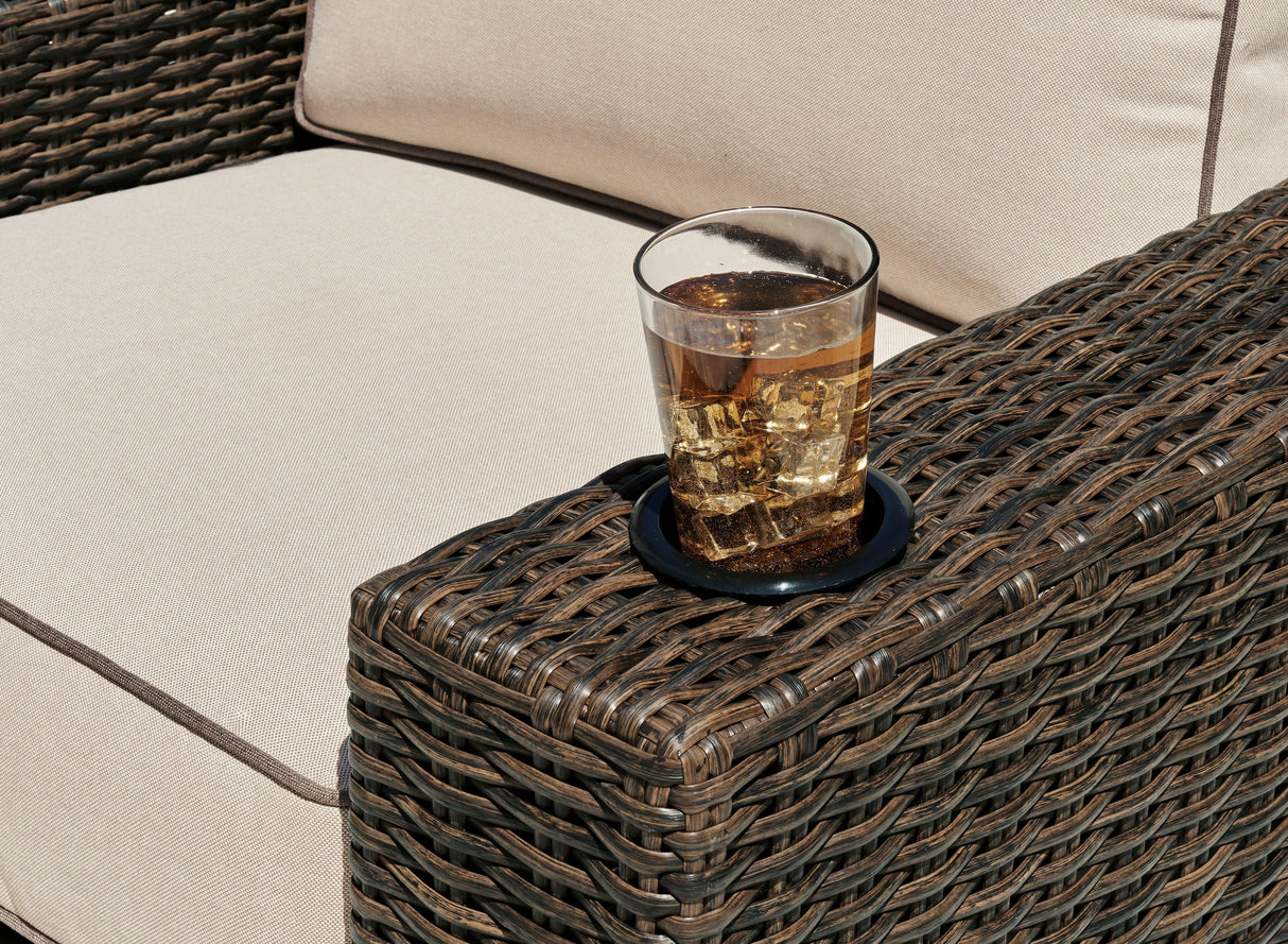 Coastline Bay Brown Outdoor Swivel Lounge with Cushion by Ashley at Eve Furniture