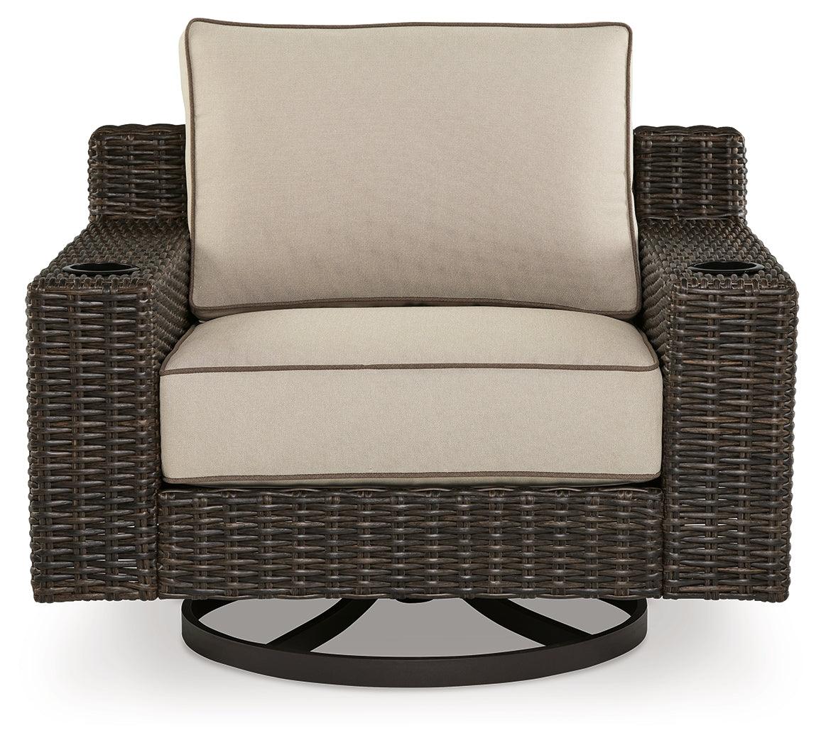 Coastline Bay Brown Outdoor Swivel Lounge with Cushion by Ashley at Eve Furniture